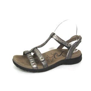 Taos Award Women's Size 8 Silver Pewter T Ankle Strap Sandals Studded
